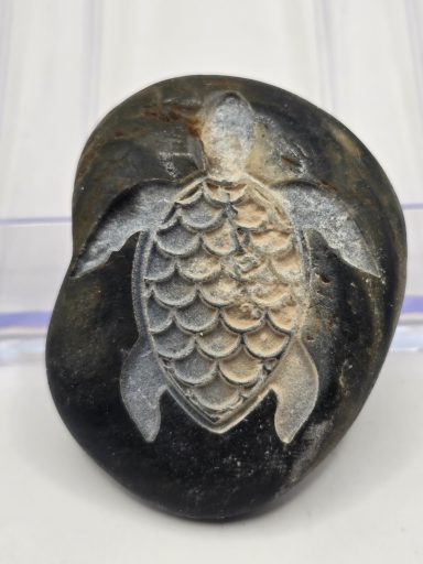 laser engraved river rock loggerhead turtle